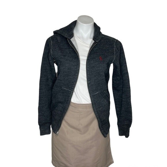 POLO RALPH LAUREN HOODIE Sweat Jacket Full Zip Charcoal Grey Faded Black Size XS - Picture 3 of 9